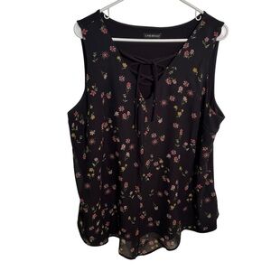 Lane Bryant Sleeveless Lace Up Blouse Black Floral
